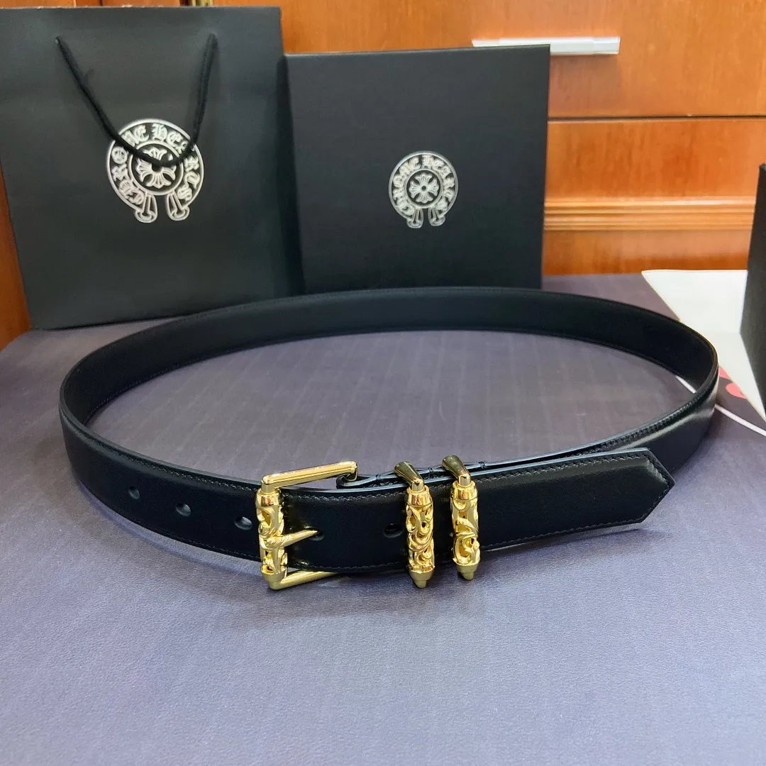 𝐂𝐡𝐫𝐨𝐦𝐞𝐇𝐞𝐚𝐫𝐭𝐬 Kroxin Rotating Roller Roman Column Pin Buckle Belt [Fixed Style], the brass-plated real gold buckle is paired with an imported wax leather belt, which is very cool. Width 3.0 cmp520